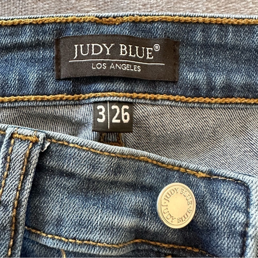 Judy Blue Workin' It Leopard Patch Skinny Jeans Size 26 - Picture 9 of 17
